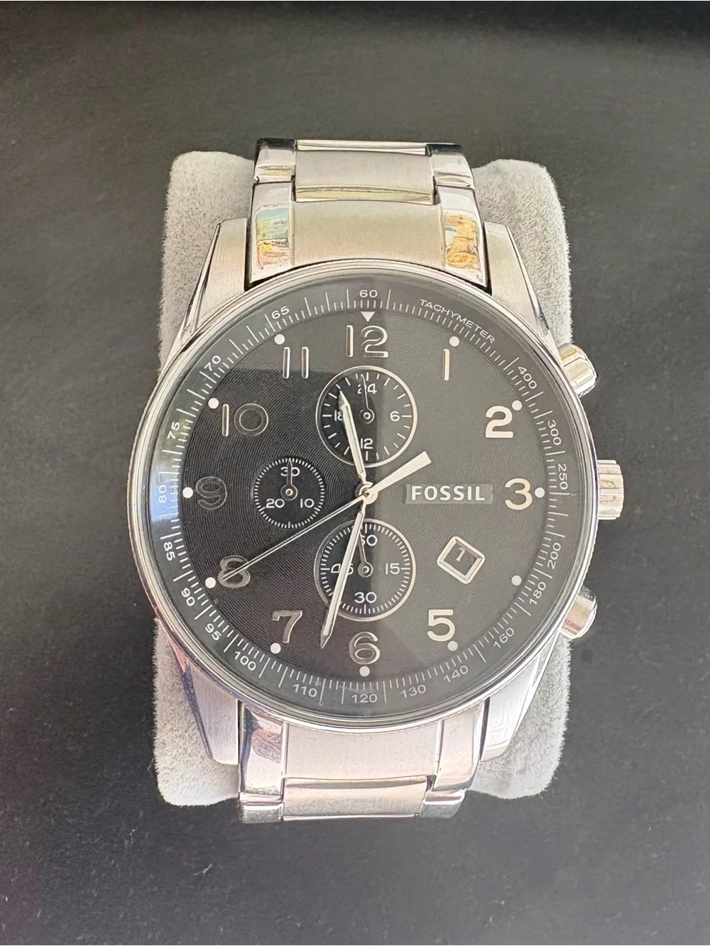 Fossil Men's 44mm Stainless Steel Chronograph Watch with Black Dial